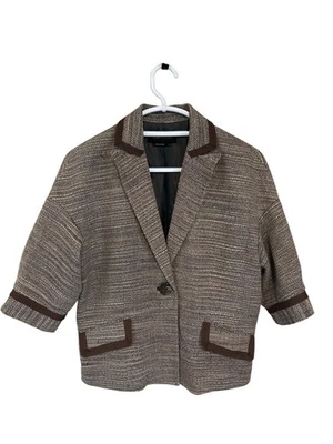 BCBG Maxazria Silk Tweed Cropped Single Button Blazer Brown Size Large - Image 1 of 4