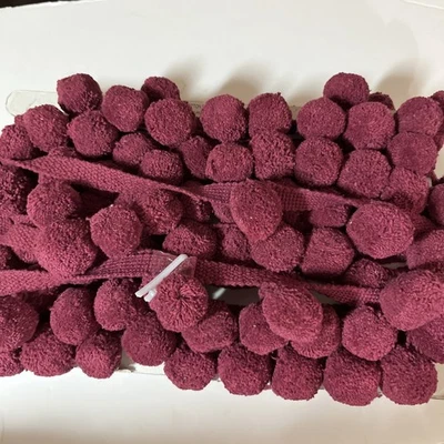 Hobby Lobby 1.75" Wide Cotton Pompom Fringe (10 Yard Roll) Burgundy Wine NEW - Image 1 of 4