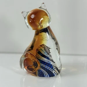 Estatuilla de gato remolino de vidrio artístico de Murano vintage color ámbar Italia 4,5" de alto - Imagen 1 de 9
