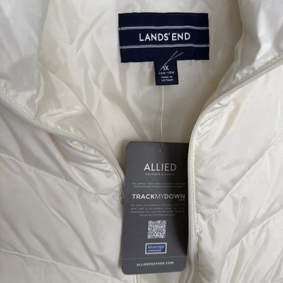 Lands' End Women Puffer Jacket Size 1X(16W-18W) White Long Sleeves Pockets - Image 1 of 4