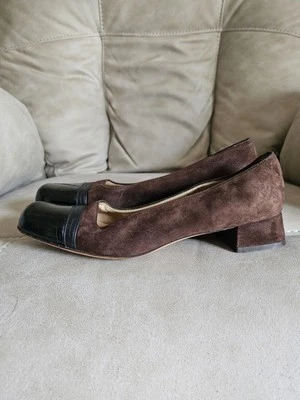 Salvatore Ferragamo 复古优雅优雅棕色麂皮绒女式鞋 8 码 — 第 1/4 张图片