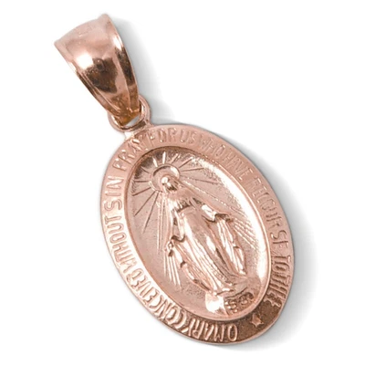 Colgante Virgen María Medalla Milagrosa Oro Rosa 14K Sólido, 9/16′′, Católico Foto 1 de 4