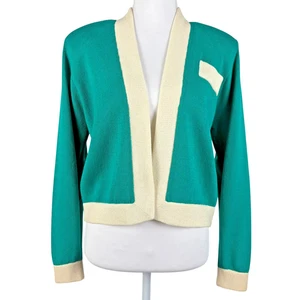 Cárdigan abierto tejido St John Sportswear Santana para mujer S bloques de color verde crema - Imagen 1 de 10