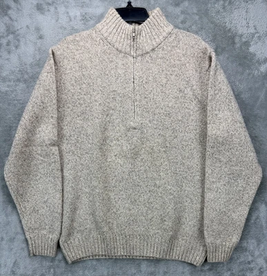 Robert Claridge Mens Sweater Sz L Beige 1/2 Zip Pullover 100% Wool Outdoors Warm - Image 1 of 4