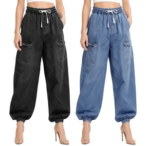 Womens Jeans Birthday Pants Pockets Long Pant Elastic Multiple Vacation Baggy - Picture 1 of 33