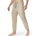 Mens Cotton And Loose Straight Leg Trousers Lightweight Stretch Yoga Sport Pants