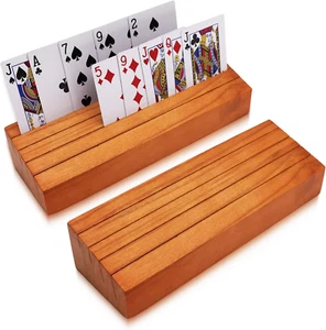 Card Deck Stand Set of 2 Playing Cards Holder for Kids Elder Wood Racks Tray for - Picture 1 of 12