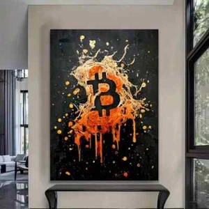 Bitcoin Abstract Expressionist Wall Art Canvas Unframed/Framed - Picture 1 of 7