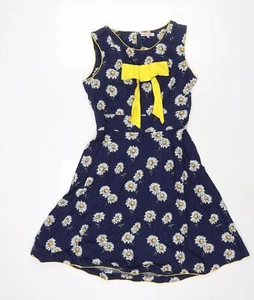 Trollied Dolly Womens Blue Floral Polyester A-Line Size L Round Neck Zip - Bow - Picture 1 of 10
