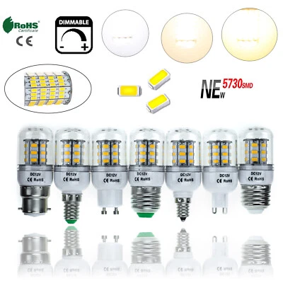 7W Dimmable E27 E14 GU10 27 LED Corn Bulb Light 5730 SMD White Lamps DC 12V 24V - Image 1 of 4