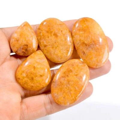 5Pc 339Cts Natural Golden Quartz Loose Cabochon Gemstone Lot 28x22-44x27mm #2987 - Image 1 of 4