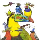 S203# 3X Single Small Paper Napkins Decoupage African Birds Tucan In Flower Caps