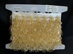 32 Feet Bolt Wholesale Beaded Fringe Acrylic Gold Teardrop On White Satin Ribbon - Picture 1 of 7