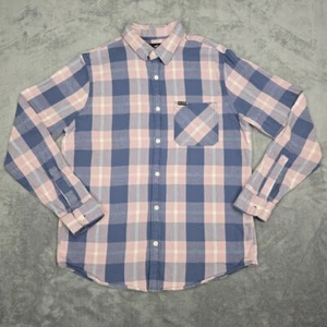 Hollister Hemd Herren Large Flanell Langarm Rosa Blau 100% Baumwolle mit Tasche - Bild 1 von 18
