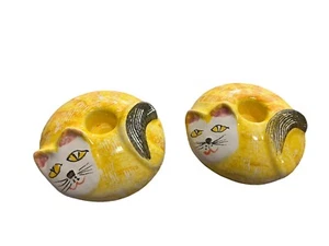 2er Set - Pier 1 gelbe Katze Kerzenständer - Made in Italy - Bild 1 von 4