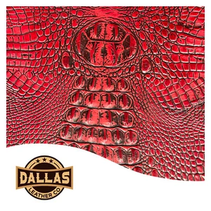 Embossed Leather Cuts | Alligator Red | Pre-Cut Sheets Select Size | DLCo - Picture 1 of 3