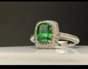 Tacori Sterling 925 Green Stone & diamonique Halo Ring Size 8 - Picture 1 of 3