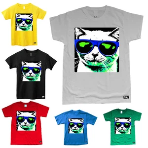 EAKS® Kinder Jungen Kids T-Shirt "Katze mit Sonnenbrille" Katzenmotiv Fun Shirt - Bild 1 von 10