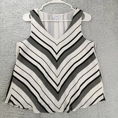 Kenar Top Womens Medium White Black Gray Striped Tank Stretch Lined - Изображение 1 из 4