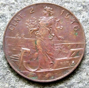 ITALY VITTORIO EMANUELE III 1916 2 CENTESIMI, FEMALE STANDING ON PROW OF A SHIP - Picture 1 of 6