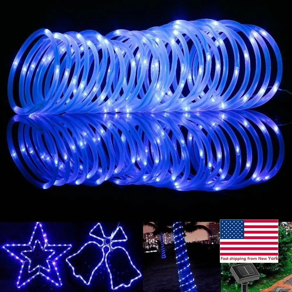 Solar Rope Powered Rope Tube String Lights LED Twinkle Strips Outdoor Garden Dec - Image 1 of 4