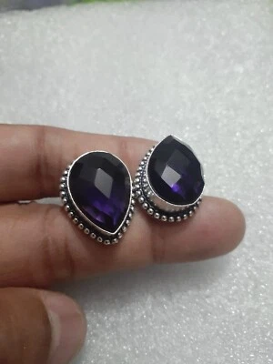 Gemelos hechos a mano de plata 925 con piedras preciosas de amatista africana Stnd. Foto 1 de 4