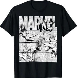 Camiseta retro de manga corta con gráfico de cómic en blanco y negro de Marvel Avengers - Imagen 1 de 2