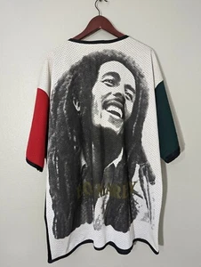 Vintage 90s Bob Marley Color Block Jersey Big Print T shirt Size XL - Picture 1 of 7