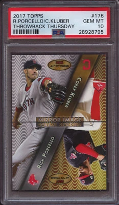 2017 Topps Throwback Thursday 176 Corey Kluber Rick Porcello PSA 10 Pop 3 - Image 1 of 3