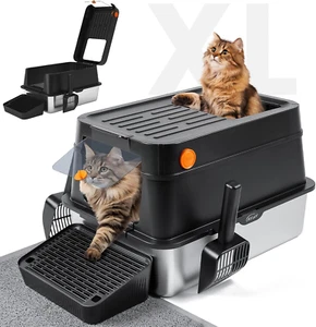 RXLUY Stainless Steel Litter Box with Lid, Flip-Top Covered Cat Litter Box fo... - Picture 1 of 12