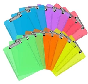 18 Pack Clear Colored Plastic Clipboards Low Profile 12.5x9 Office Supplies - Picture 1 of 7