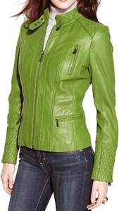 CELEBRITY neue grüne Damen-Lederjacke 100 % weich reine Bomber-Bikerjacke - Bild 1 von 4