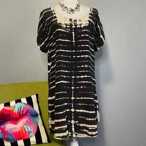 Gypsy 05 Black Cream 100% Silk Scoop Back Tunic Shift Dress - Picture 1 of 6