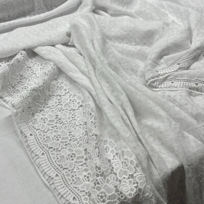 Guipure White Cotton FLORAL LACE Fabric Lingerie Party Dress Bridal Wedding 54” - Image 1 of 4