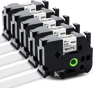 Cinta de etiqueta negra sobre blanca 5 piezas TZe251 TZ251 para Brother P-Touch PT-2700 24 mm 1" - Imagen 1 de 10