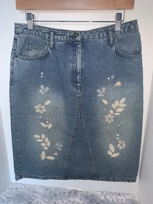 Falda vaquera vintage línea A 4 (w15-L24) bordado floral CottageCore Boho Foto 1 de 4