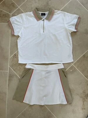 FALDA TENIS KAELIN Talla 10, Camisa XL Polo Cuello Cremallera Blanco Usado en Excelente Condición BOLSILLO GOLF CONJUNTO Foto 1 de 4