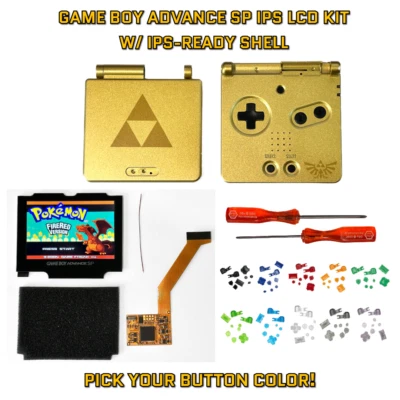 Game Boy Advance SP GBA SP IPS 101 LCD KIT W/ PRE CUT SHELL - Zelda Tri-Force - Image 1 of 4