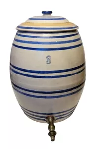 Antique Stoneware #3 Gallon Decanter Water Cooler Crock With Lid & Metal Spigot - Picture 1 of 6