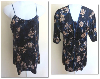 Conjunto de camisola e roupão vintage SECRET TREASURES veludo azul tamanho G Peignor - Imagem 1 de 4