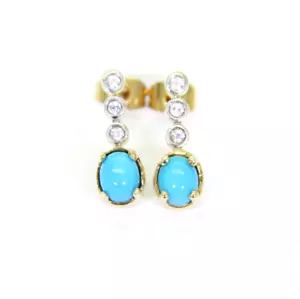 9ct Gold Turquoise Stud Earrings - Picture 1 of 3