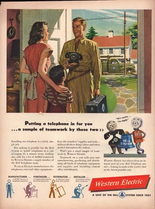 Western Electric Bell System Telephone Installer Mom & Kid Vintage Print Ad 1947 - Picture 1 of 4