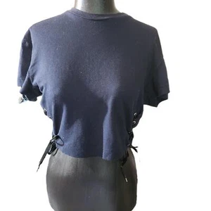 Toga Pulla Womens Blue Short Sleeve Side Lace Up Cropped Shirt Size 36 S - Picture 1 of 8
