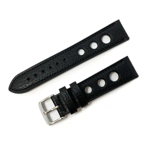 Black Leather Racing Watch Strap Grand Prix Rally Replacement Band - Picture 1 of 2