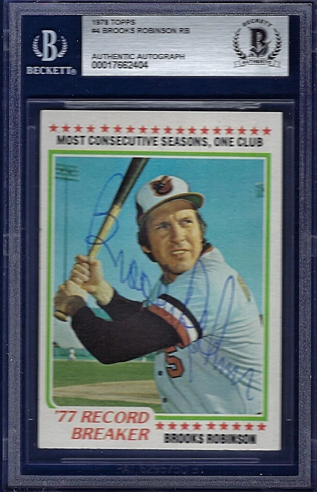 Signed 1978 Topps #4 BROOKS ROBINSON (d. 2023) Beckett Encapsulated ORIOLES - Image 1 of 1