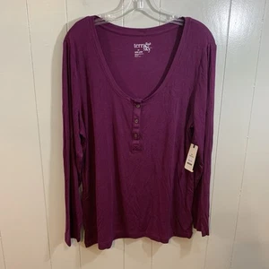 Camiseta Top Terra & Sky Cuello Redondo Costilla Henley Berenjena Púrpura 1X 16W 18W NUEVA - Imagen 1 de 11