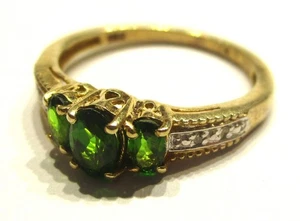 STERLINGSILBER VERGOLDET 3 STEINE GRÜNER KRISTALL KLEID RING GRÖSSE R - Bild 1 von 2