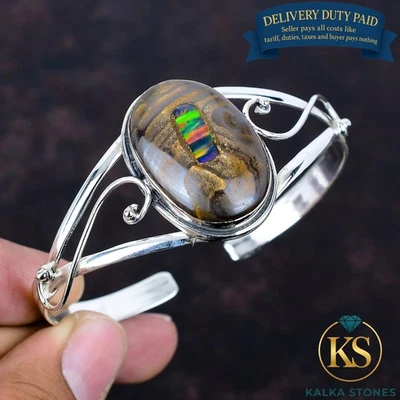 Brazalete Brazalete Plata de Ley 925 Ovalado Ópalo Etópico en Piedras Preciosas Ópalo de Roca Foto 1 de 4