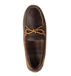 L.L. Bean Men's Handsewn Flannel Lined Leather Slippers Moccasin Size 11 No Wear - Picture 1 of 11