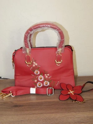 Цветочный чехол Дамская сумка, красный, Pu кожи, двойной ремни, ремень через плечо, вышивка - Изображение 1 из 4